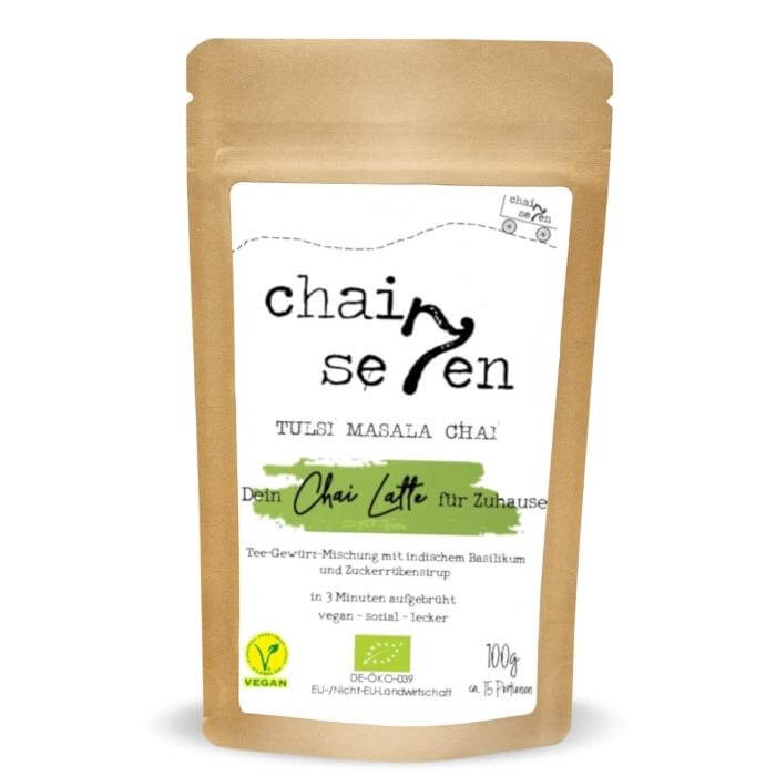 Chaiseven Tulsi Masala Chai Bio Tee aus indischer Gewürzmischung für Chai Latte, bio und vegan!