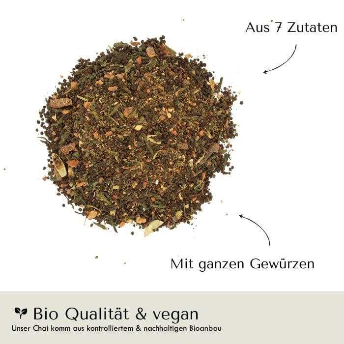 Original Masala Chai ohne Zucker - loser Tee aus 7 Zutaten für die Zubereitung mit Wasser 