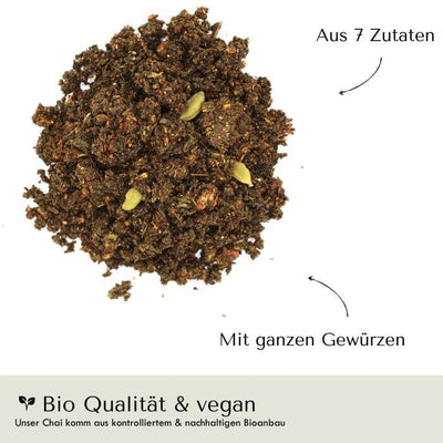 Tulsi Masala Chai - loser Tee aus 7 Zutaten für die Zubereitung mit Wasser 