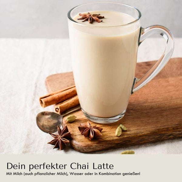 5 Chai Latte Sorten in unterschiedlichen Geschmacksrichtungen mit Milch, pflanzlicher Milch oder Wasser genießen!