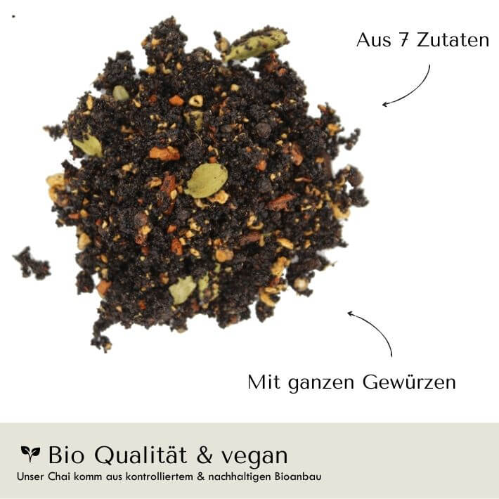 Chaiseven Masala Chai Blend Tee aus indischer Gewürzmischung für Chai Latte, bio und vegan!