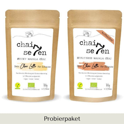 Chaiseven Probierpaket aus Sticky Masala Chai Bio und Honeybush Masala Chai Bio Tee. Indischer Gewürzmischung für Chai Latte, bio und vegan!